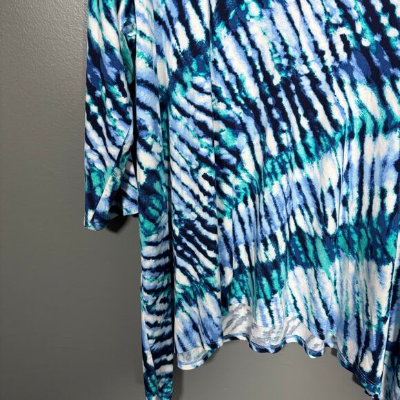 Ruby Rd. Boho Blue Tie Dye Beaded Neck Top - Size 1X - Women's Plus Size Tunic - Picture 3 of 6